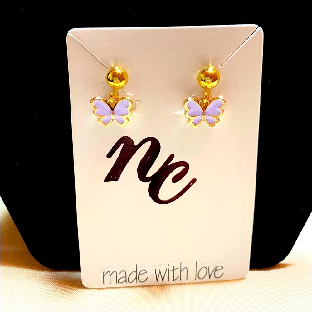 Purple and Gold Butterfly Clip on Earrings